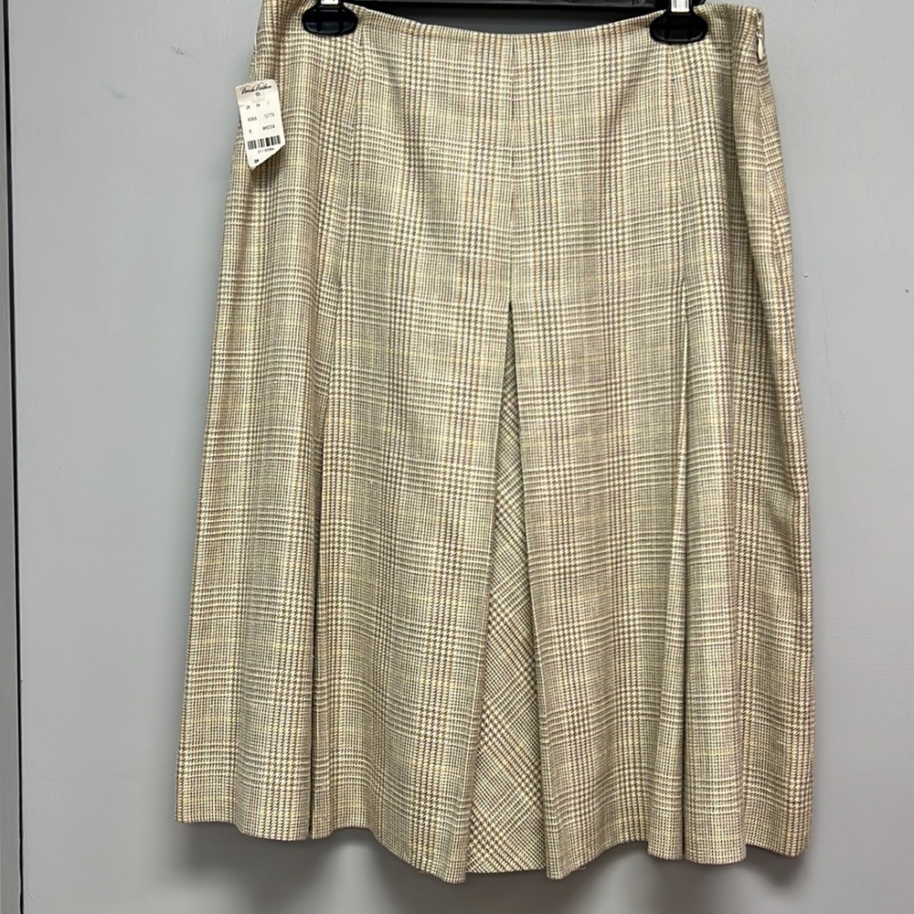 NWT Brooks Brothers Women’s Silk and Linen Plaid Tweed Midi Skirt Size 8